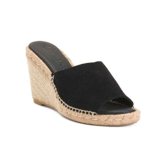 CARMEN SAIZ Black Made In Spain Suede Espadrille Wedge Sandals - Picture 1 of 2